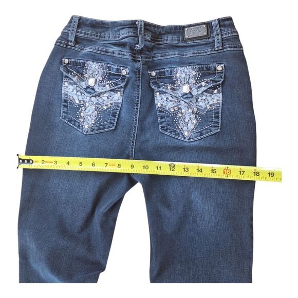 EARL Jeans Bling Slim Boot Y2K Stretch Denim Rhinestones Lace size 6 Embellished - Picture 11 of 15